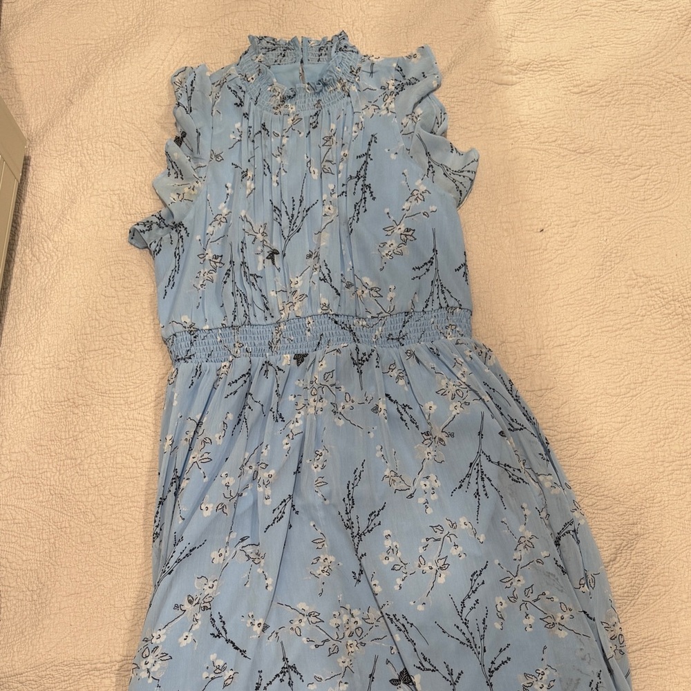 Ann Taylor Blue Sleeveless Maxi Dress with Ruched Details